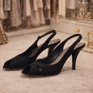 Stuart Weitzman Chic Vintage Black Slingback Heels Size 8 evening shoe Peep Toe